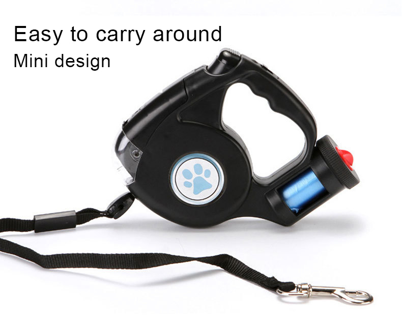 Pet Leash LED Flashlight Retractable Design Garbage Universal Cleaning poop bag