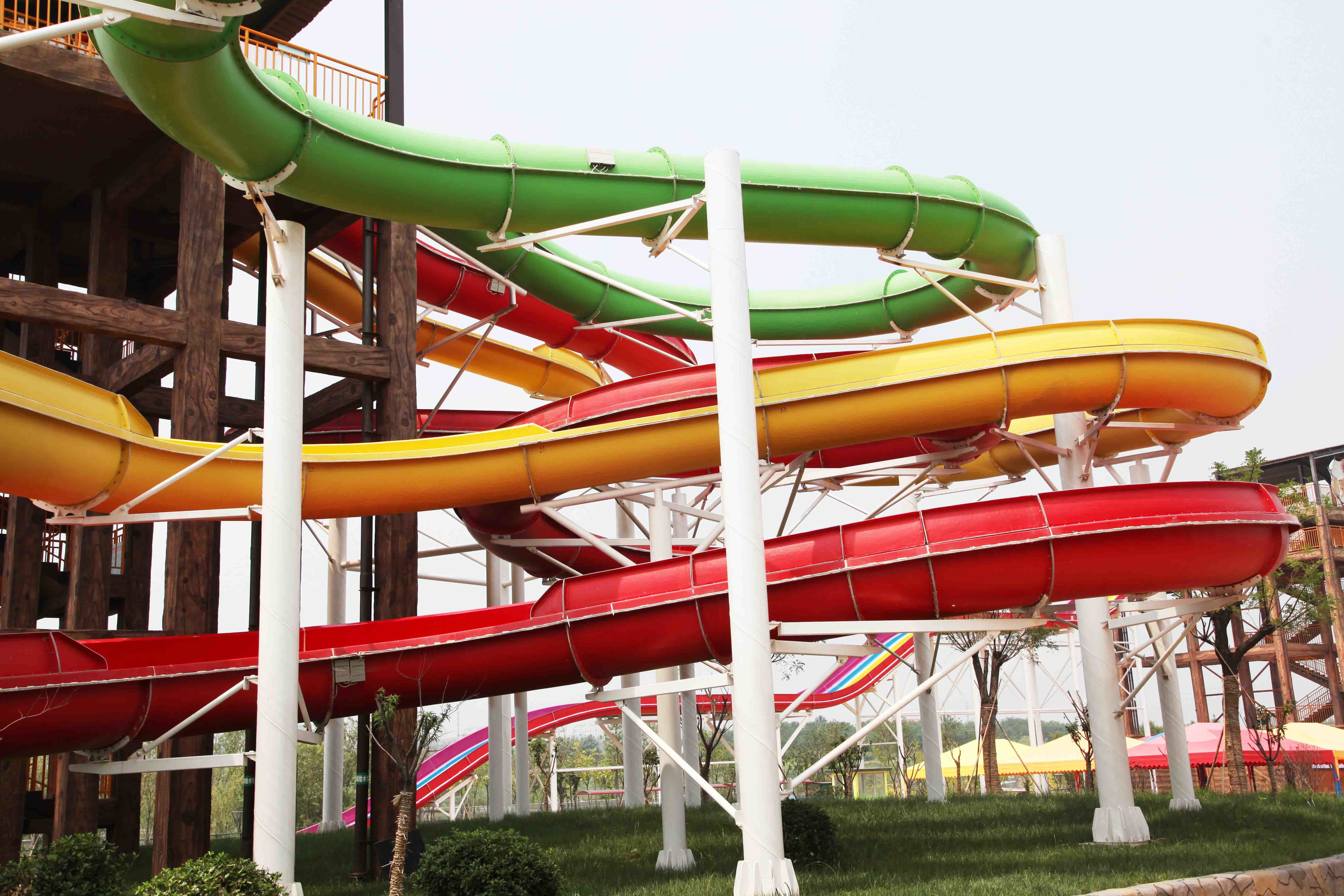 Popular Custom Water Slides Dual Tracks Open Close Style FRP Body for Kids
