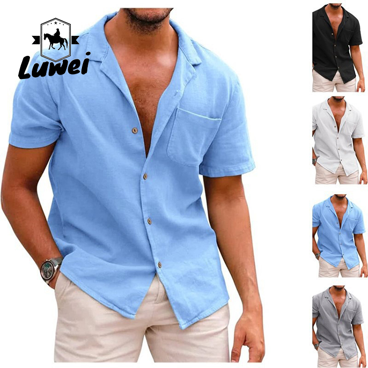 Button Collar Men Casual Shirts Single Breasted Retro Slim Full Plus Size