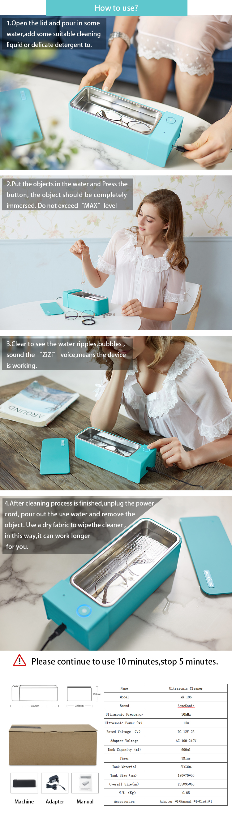 OEM Jewelry Ultrasonic Cleaner Household With 12V Voltage For Girl Use