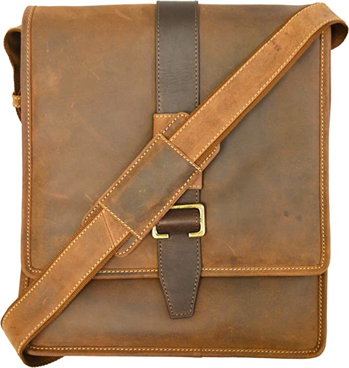 Visconti 16159 Zoltan Medium Size Messenger Real Leather Handbags 3/4 Flap Over