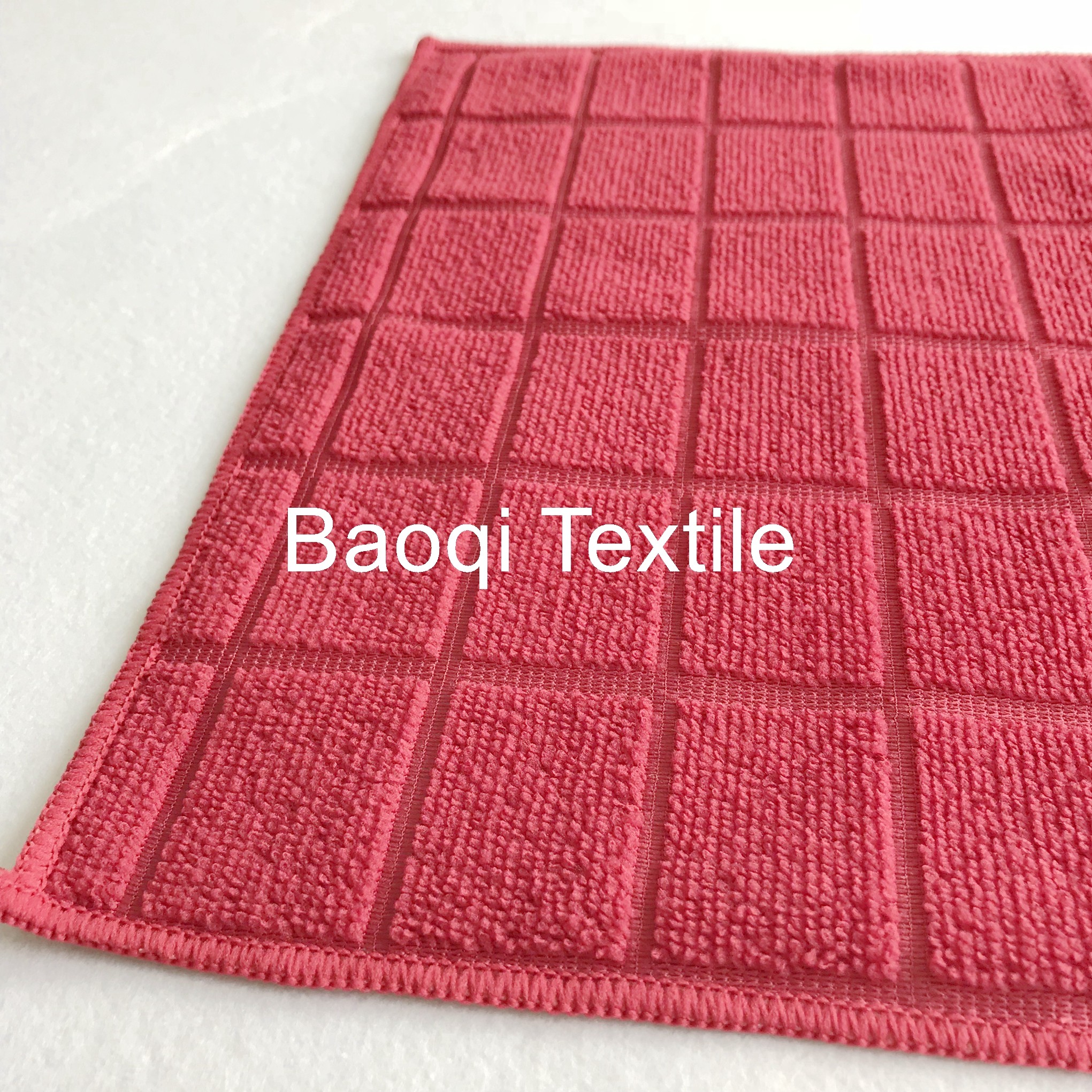 Red color size 16”100% poly microfiber cleaning cloth， tea towels dry water kitchen dish towels with white mesh