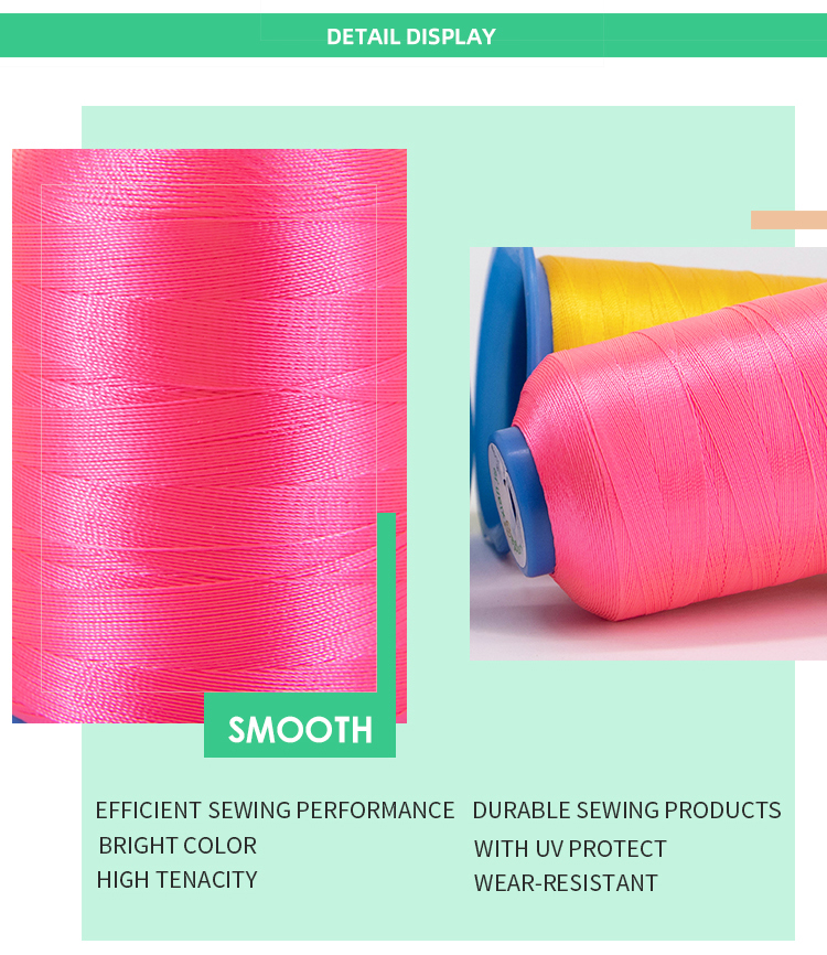 UV Protect 210D 1300m Cone Length Polyester Sewing Thread for High Strength Coat Shoes