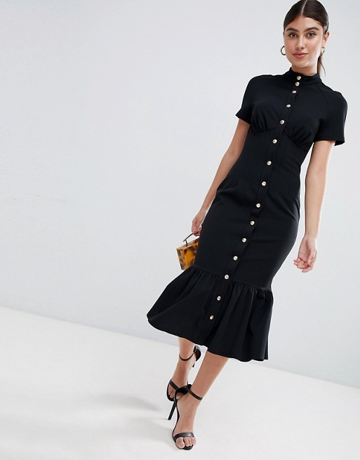OEM hot sale popper detail and pep hem midi dress