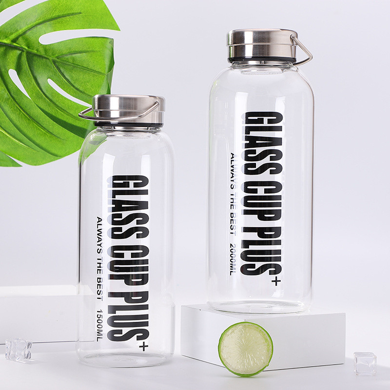 High Boroslicate Glass Water Bottle With Stainless Steel Lid Leakproof