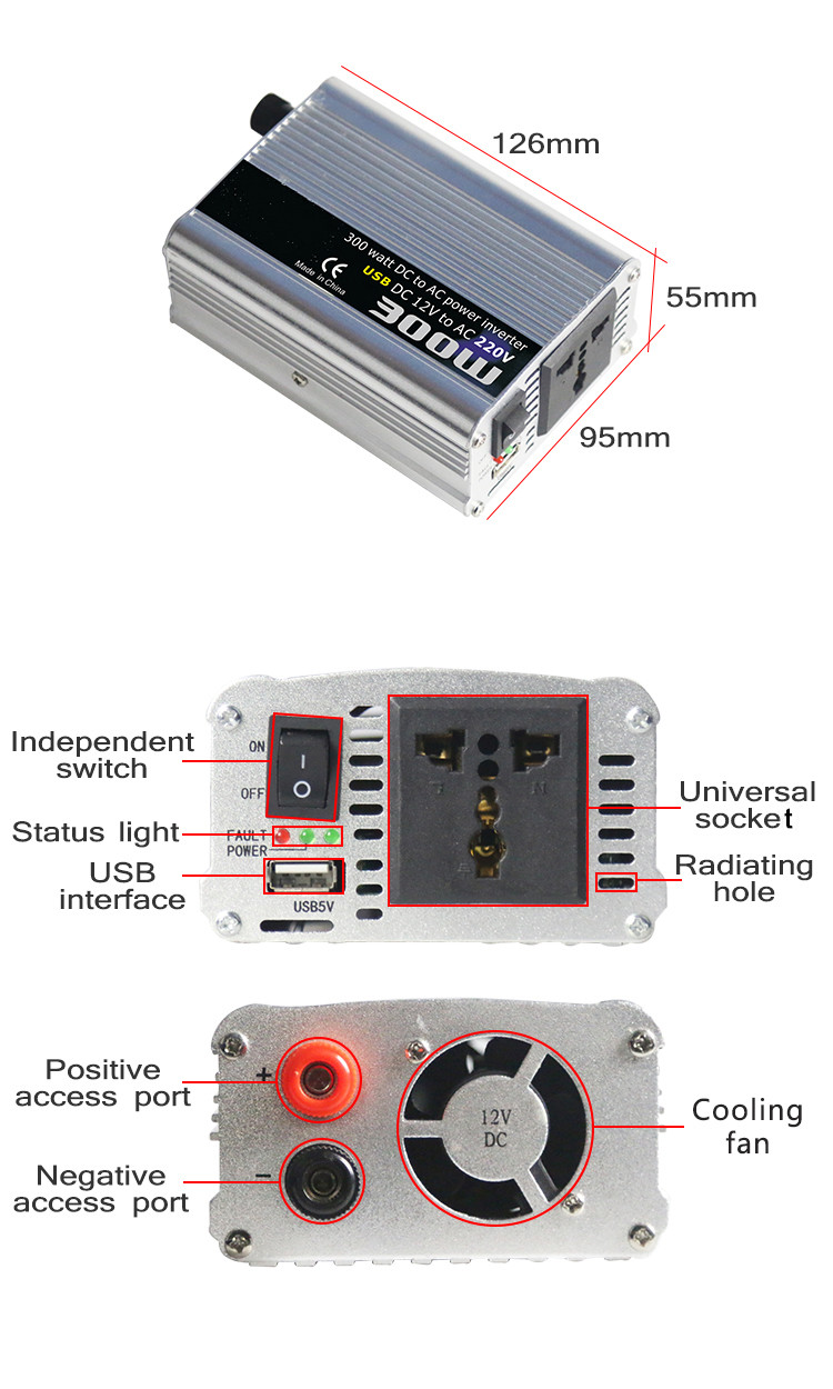 300Watt modified sine wavepower inverter converter charger system solar panel power inverter