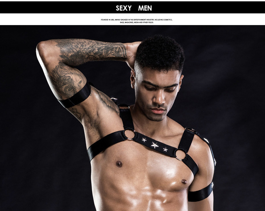 Sexy Men′s Vest Bodysuit Lingerie Set Sex Harness Belt Role Play Sleepwear
