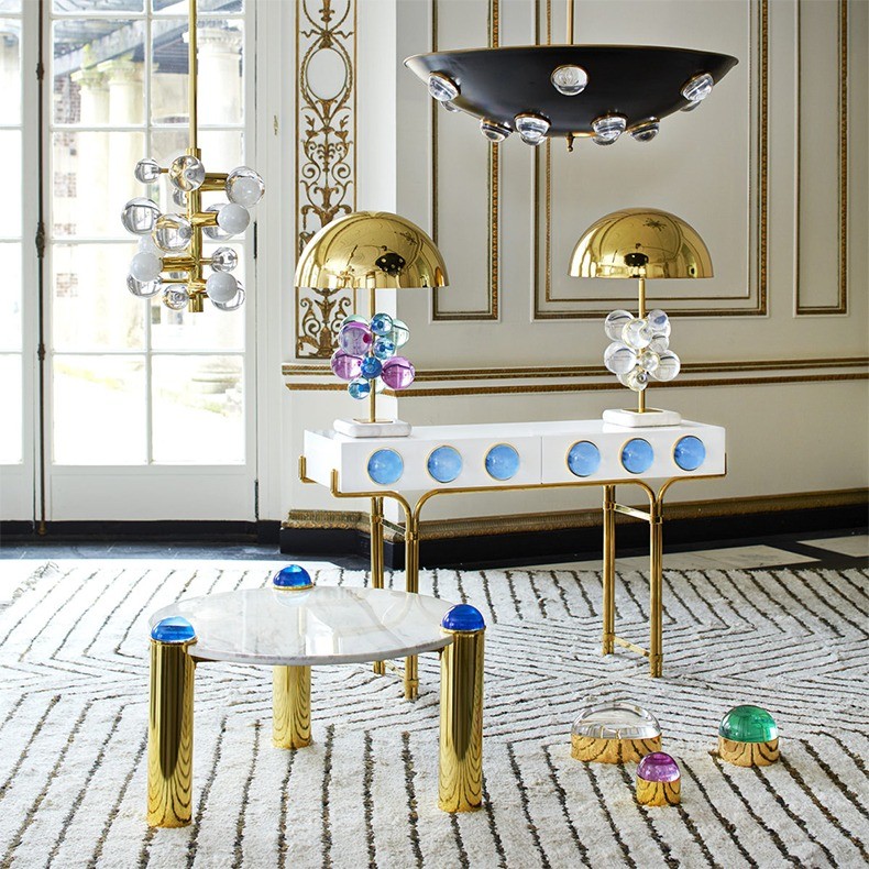 Art Postmodern Marble Top Round Coffee Table Hotel Stainless Steel Tea Table