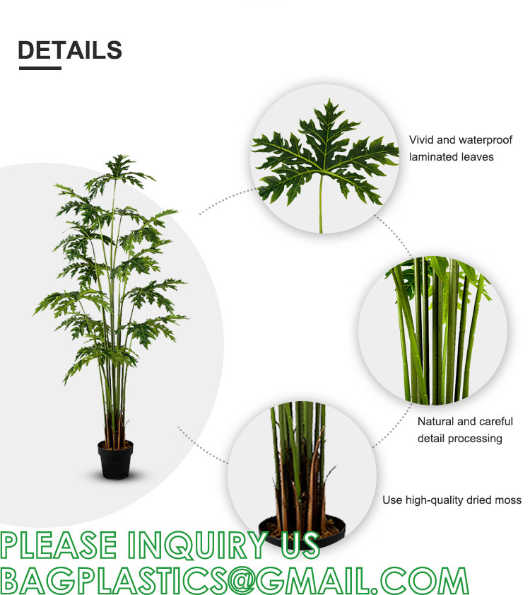 Artificial Trees for Home Decor Plants Large Artificial Tree Branch Green Leaves Real Touch Fake Papaya Tree