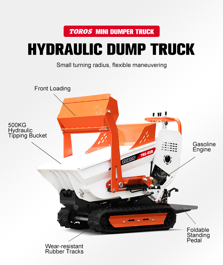 Efficient Powerful 500kg Crawler Mini Dumper With 520mm Track Center Distance