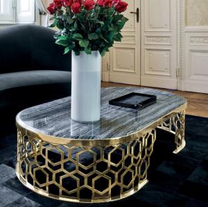 Buy cheap Luxury Oval Coffee Table Stainless Stain frame Artificial Marble Top for Living Room product