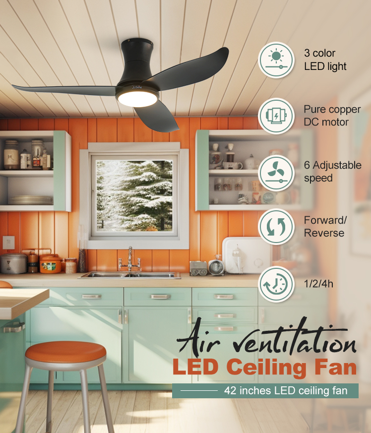 Remote Controlled 42 Inch LED Ceiling Fan with ABS Blades and 3 Color Light Source
