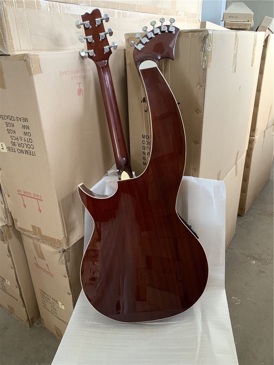 Custom 6/6/8 Strings Double Neck Harp Electric Acoustic Guitar
