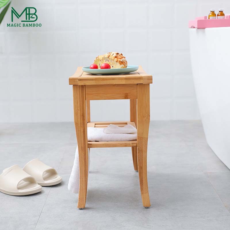 Bamboo Shower Bench Chair with Storage Shelf