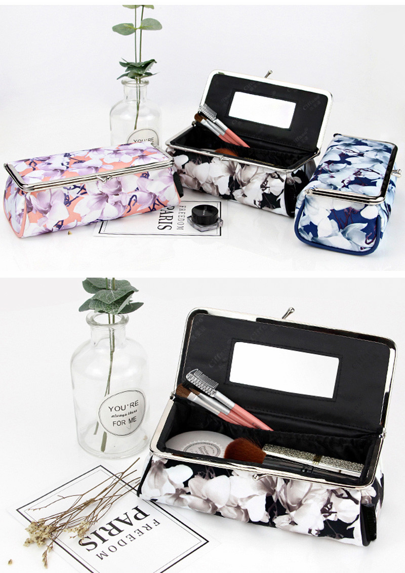Custom Luxury Vintage Floral Printed Toiletry Cosmetic Makeup Bag