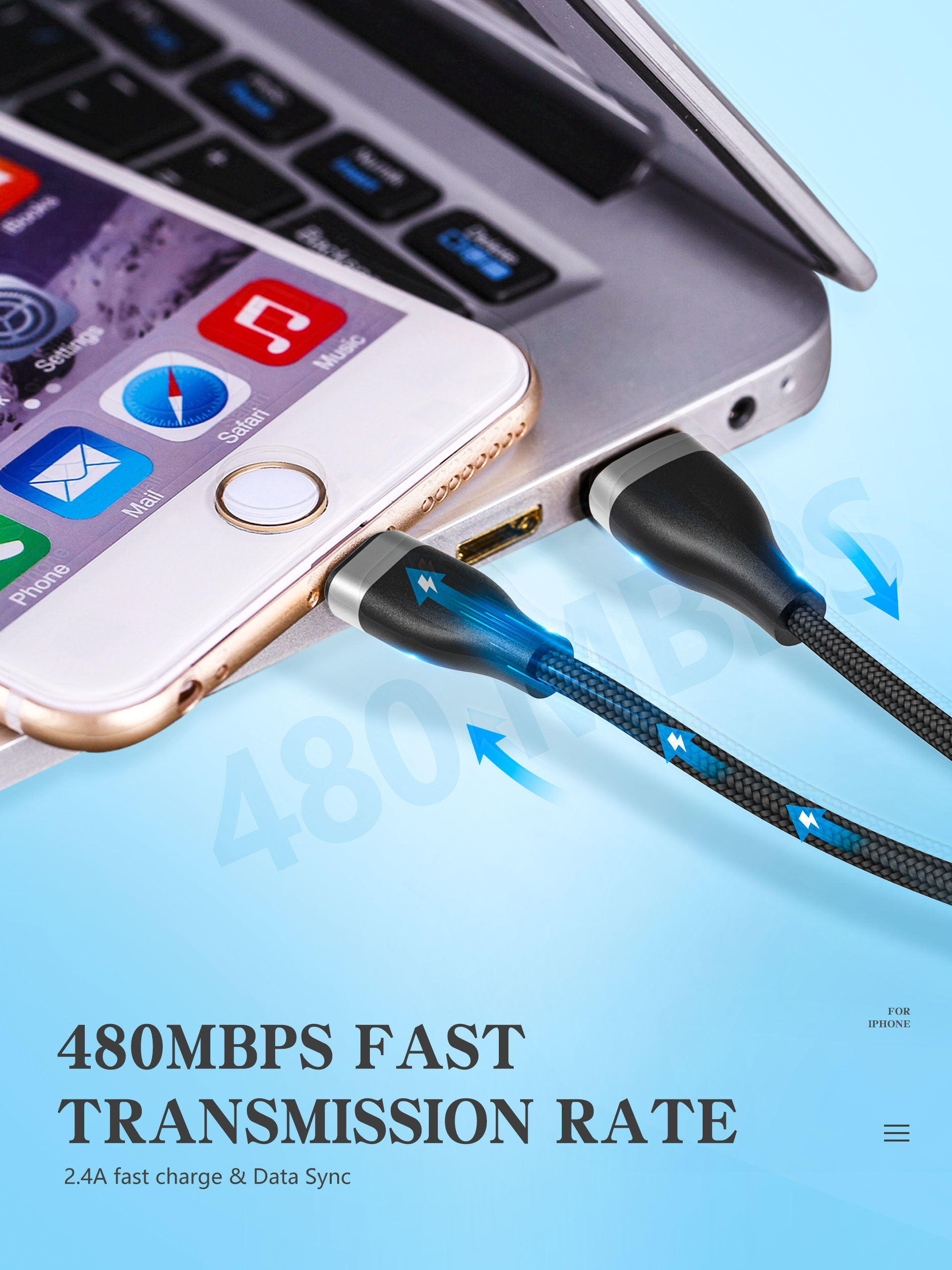 IPhone 11 Charging 6 Foot Data USB Cable 5V 2.4A Output CE Listed