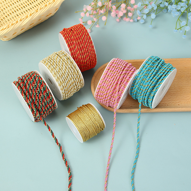 3 Strands 2mm-10mm Polyester Nylon Rope Gold Thread Mixed For Bracelet