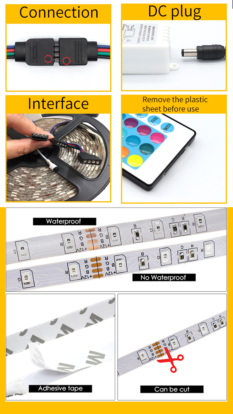 Light Strings Item Type Portable 5V RGB SMD 5050 LED Light Strip With 24-KEY Control Set