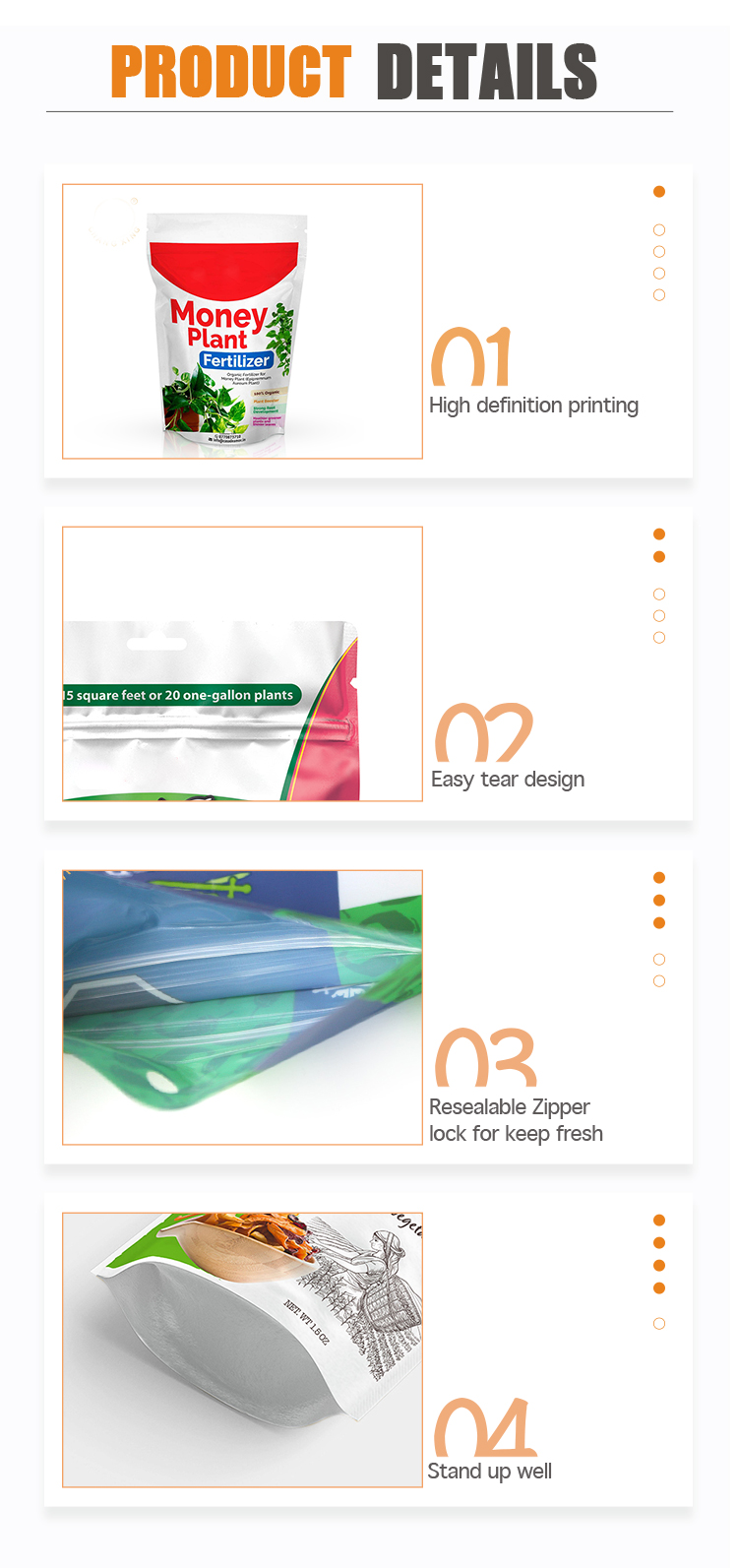 Compostable Custom Printed Gusseted Bags With Bottom Soil Seeds Small Plastic Zipper Pouch