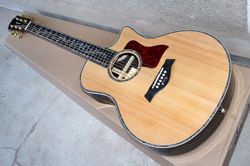 Wholesale- Factory custom 41'' 20 frets 916 cutaway body natural wood color acoustic guitar with solid top,golden tuners