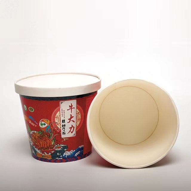 Takeaway Paper Noodle Bowl Fast Food Ramen Packaging Cup With Lid 1100ml