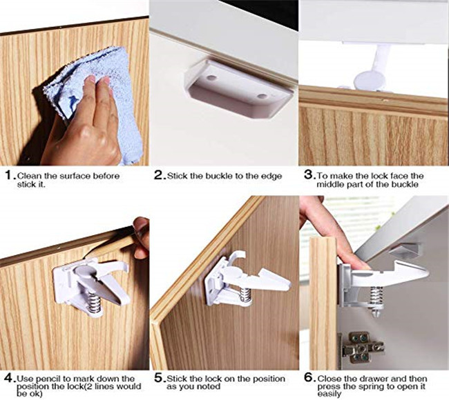 Ebei-eya Child Safety Cabinet Locks Childproof ABS Black And White Spring Cabinet Drawer Lock Latch