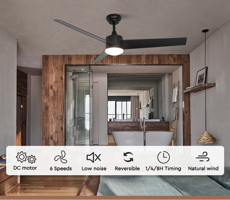 Energy Saving 1stshine LED Ceiling Fan with Remote and Light Black ABS Blades 6 Speeds