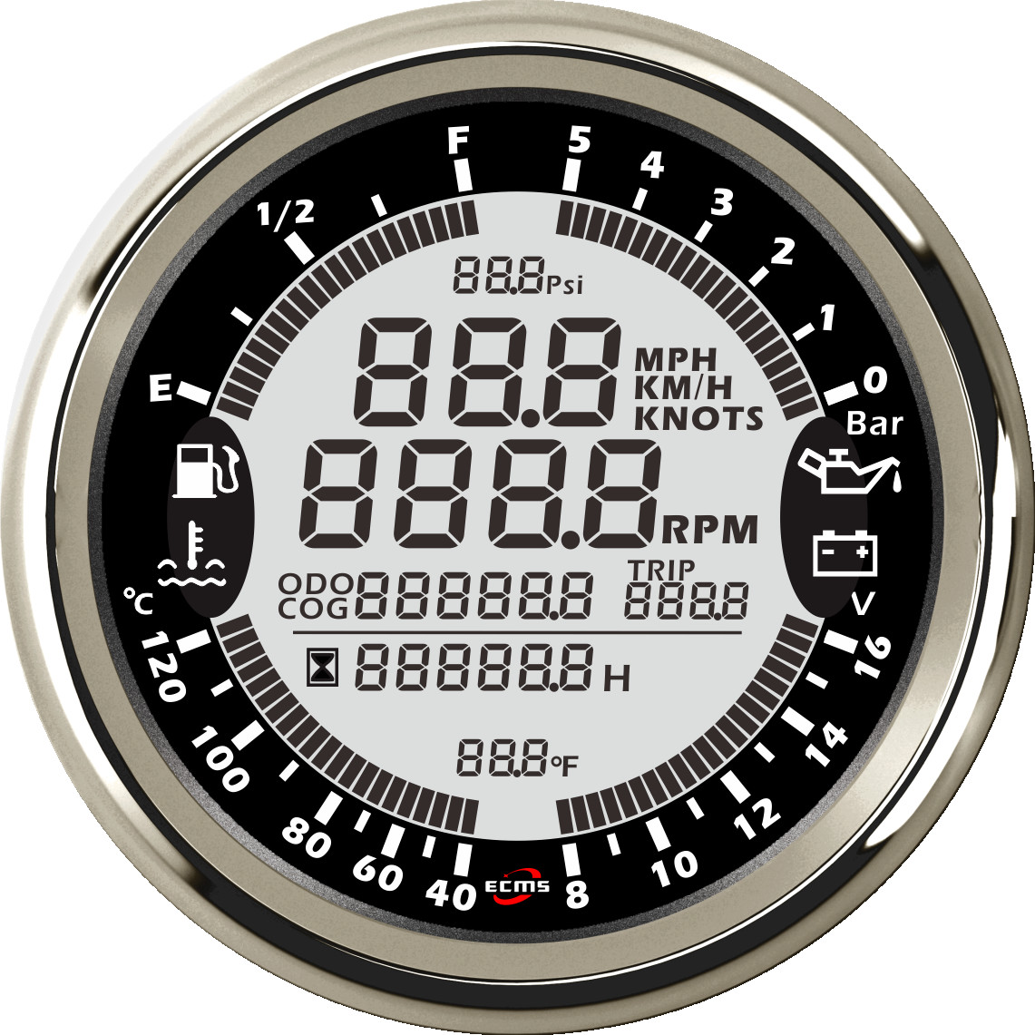 Black 85mm 16V 5Bar Multi Function Boat Gauges Yacht Instrument