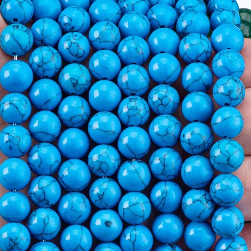 Blue Turquoise 8MM Smooth Round Shape Loose Bead For Jewelry Making Tools