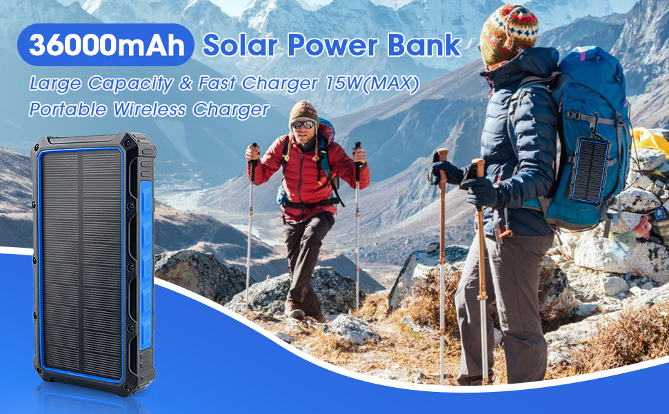 Fast Charging Wireless Solar Power Battery Bank 30000mAh High Capacity