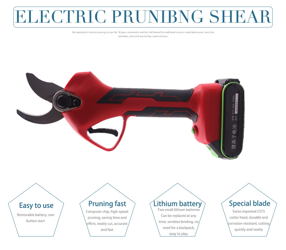 Swansoft 3.2CM Electric Pruning Scissors Shears with 21V 2.5Ah battery for vineyards and orchards