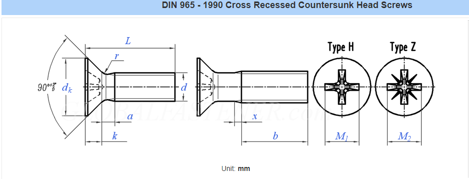DIN 965 SS304 Stainless steel Cross Countersunk Flat Head Screw