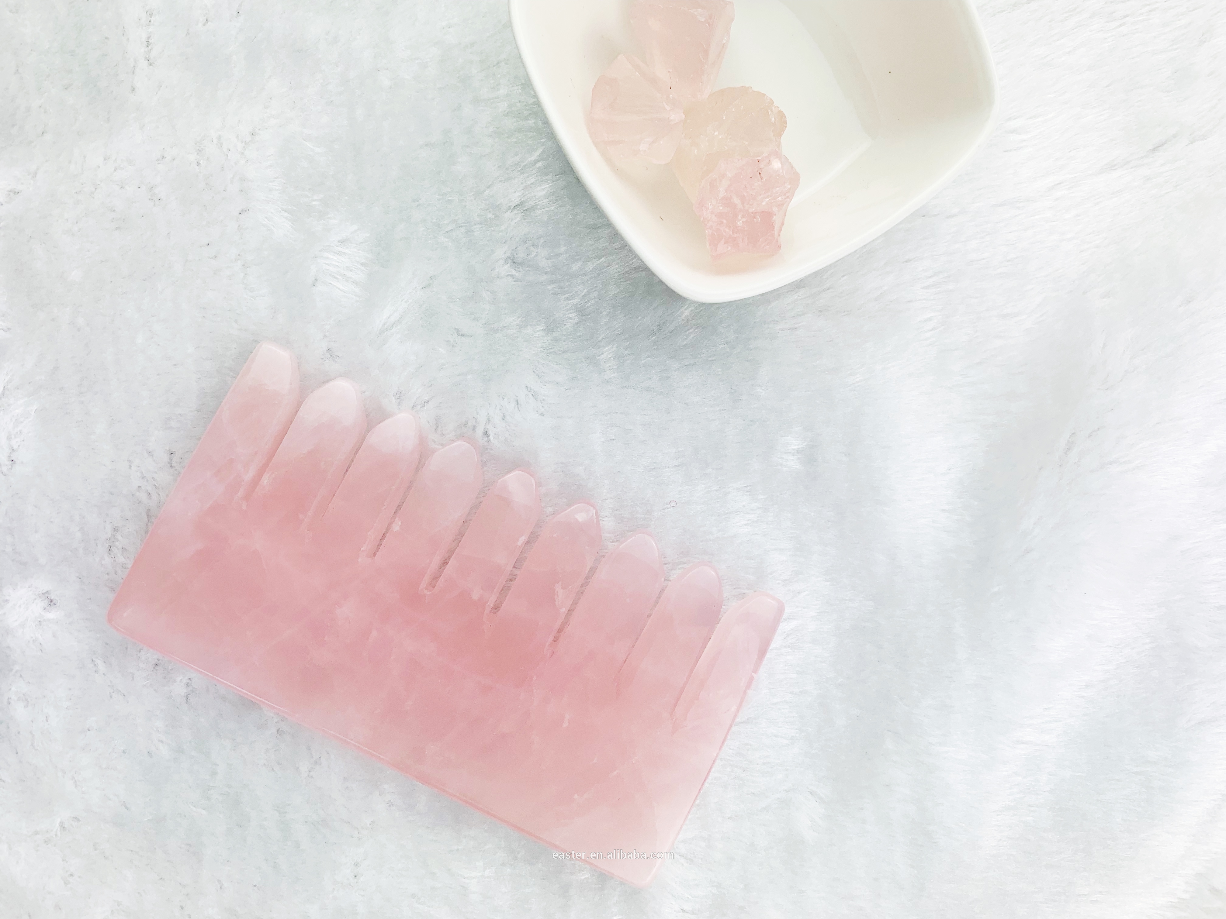 Pink Rose Quartz Hair Comb Tighten Skin Gua Sha Hair Comb