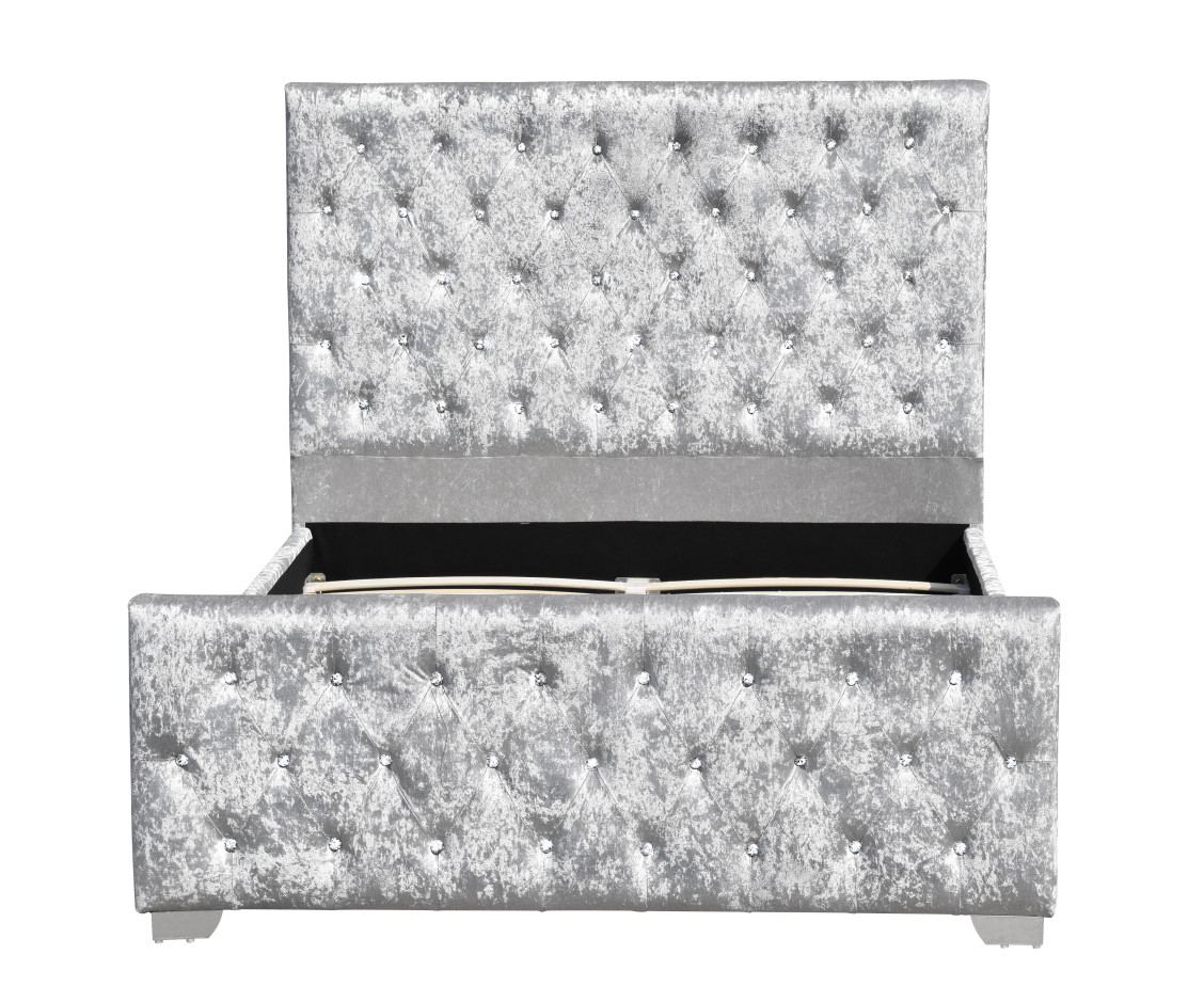 Crystal Tufted Velvet Upholstered Bed Frame Luxurious Buttons High Headboard Style