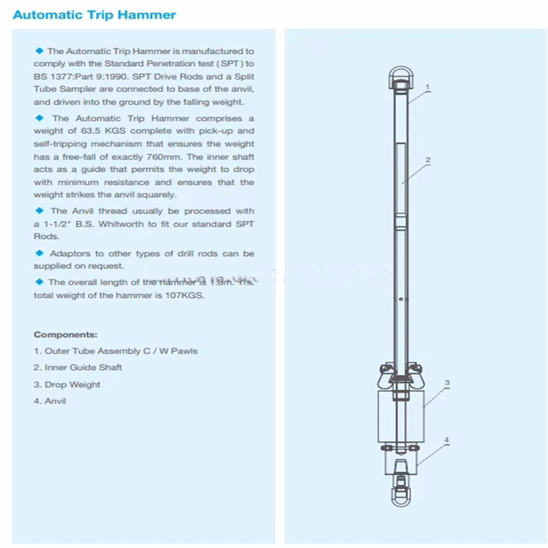 Spt Automatic Trip Hammer Sampler For Soil Test