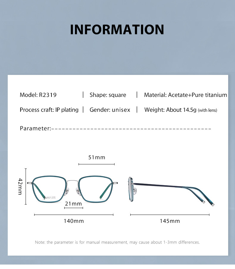 Titanium Frame Square Acetate Glasses , CE Men Fashion Glasses