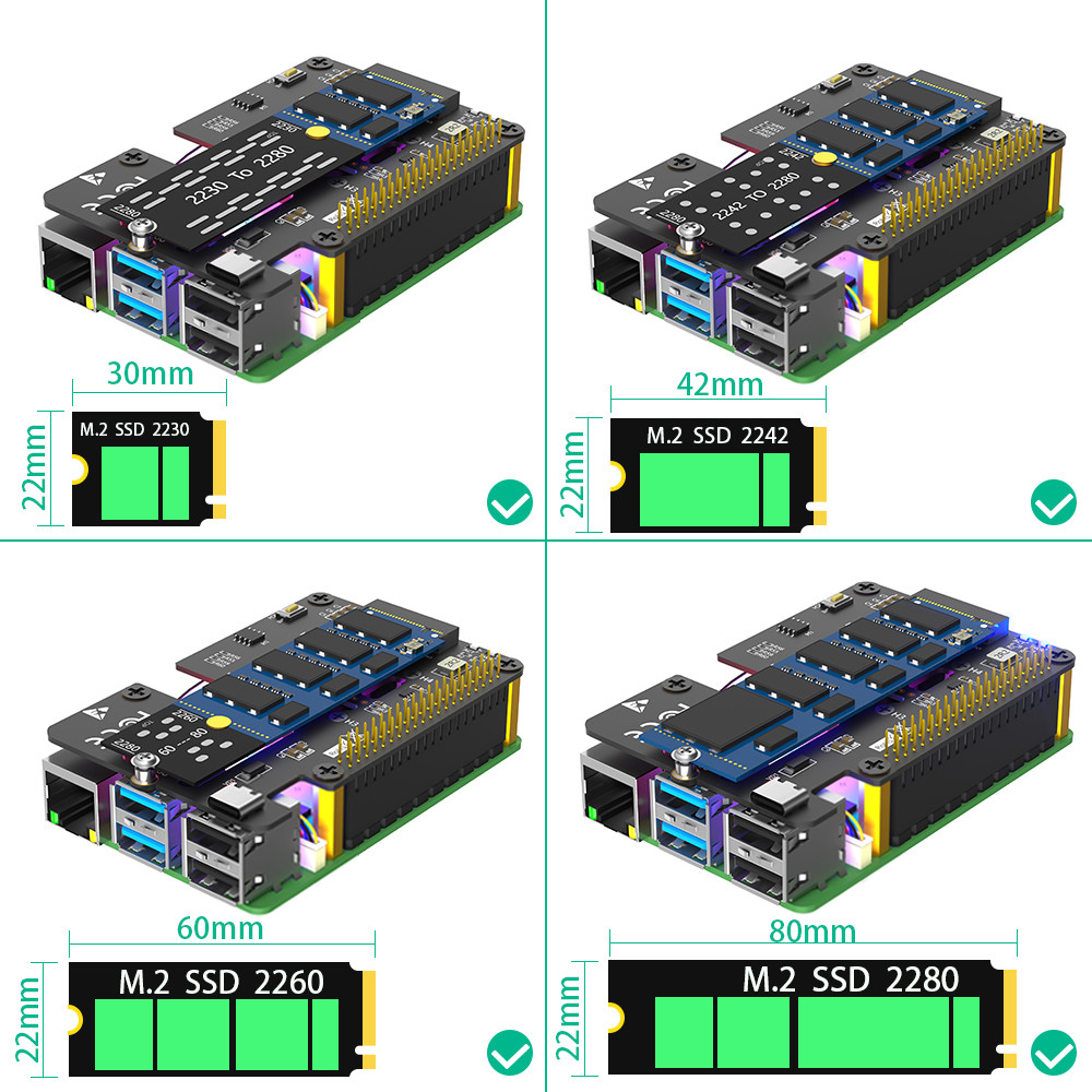 Gen2 M.2 NVMe To PCIe Raspberry Pi PCI-E Adapter 3 In 1 Combo