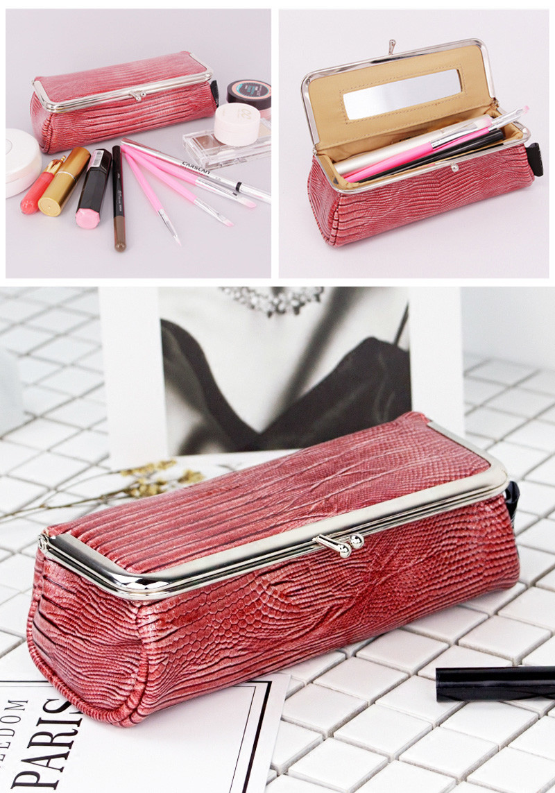 Fashion Design Waterproof PU Leather Lipstick Cosmetic Bag with Mirror