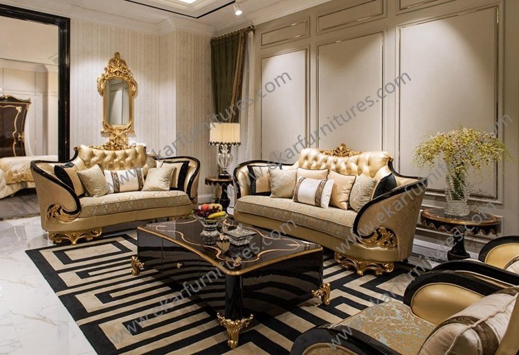 Luxury Royal Antique Gold Square Wooden Shenzhen hand carved Coffee Tables AT-301