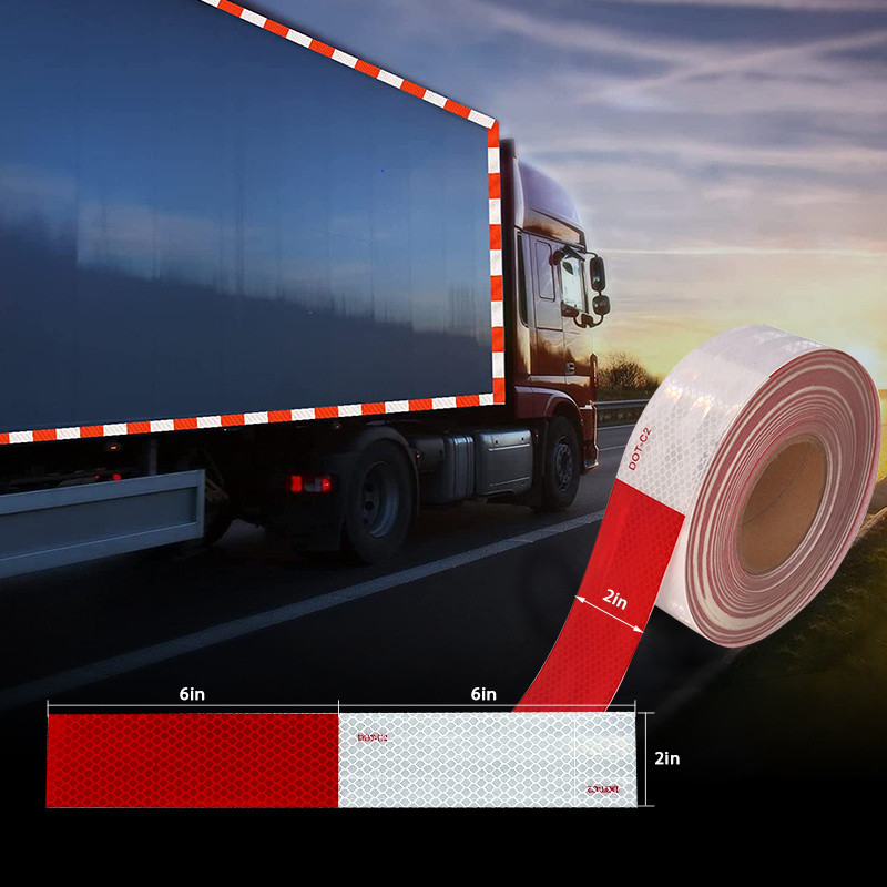 50mm 2 Inch White Red Adhesive DOT C2 Reflective Safety Tape Stickers on Truck for Vehicles