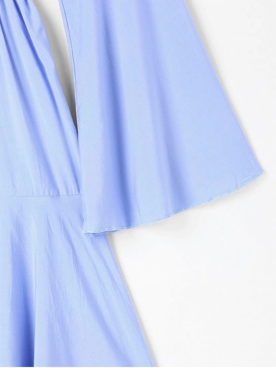Blue Off Shoulder Mexican Embroidery Beach Casual Dress Women