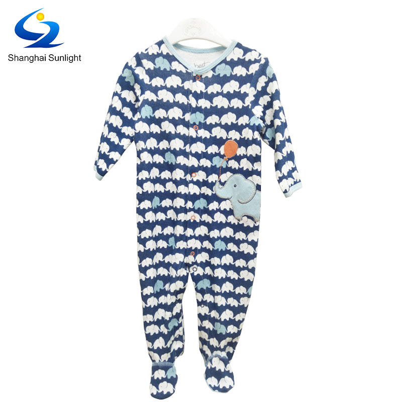 Newborn Bodysuit Baby Clothing Rompers with Zipper and Printing Pattern Knitted Fabric