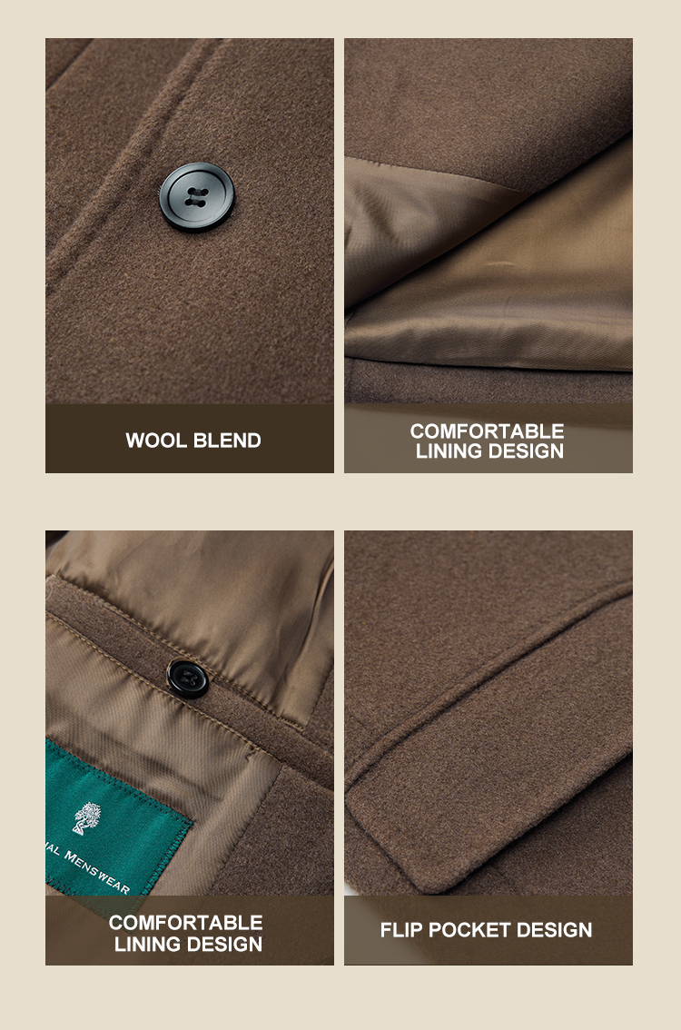 Handsome Double-Breasted Brown Woolen Windbreaker Men's Business Loose Long Coat