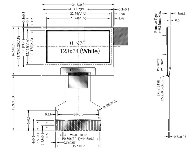 0.96 Inch OLED Display Module 128x64 Pixel SPI I2C Interface Plug-In Connection
