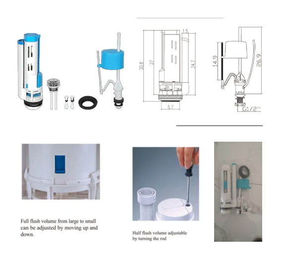 Watermark ABS Material Dual Control Toilet Flush Valve Embedded 1pc/ PP Bag Parcel