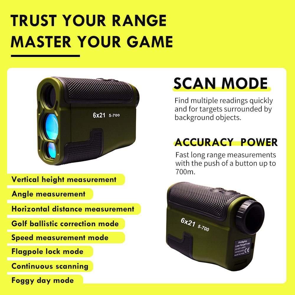 Bow Hunting Laser Golf Range Finder 6X21 With Accurate Slope Function Pin Seeker