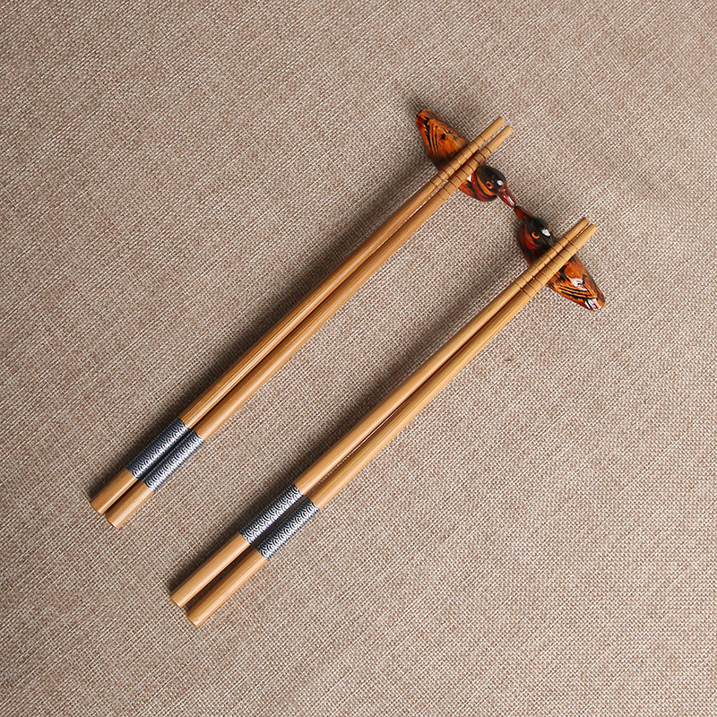 Polishing Flower Pattern Reusable Bamboo Chopsticks Japanese wooden Paper Wrap