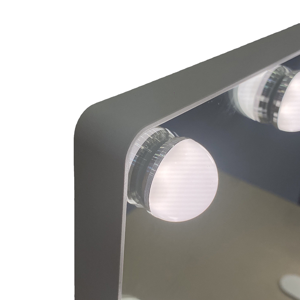 Customizable Metal and Glass Mirror Hollywood Makeup Vanity with Chrome LED Light Bulbs