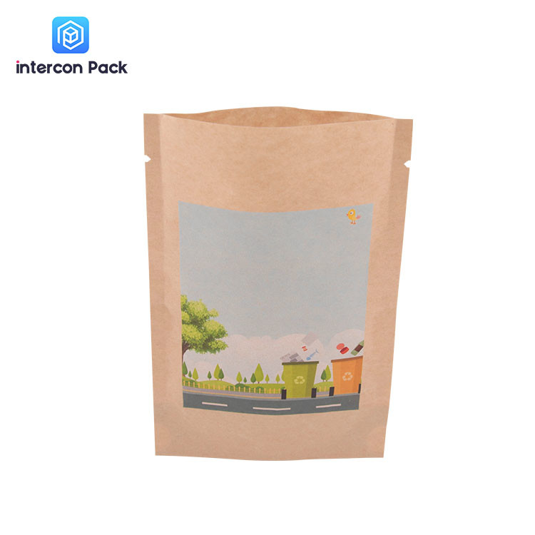 Digital Printing Kraft Paper Poly Bag Customized Logo With Plastic Window