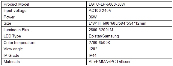 600*600mm led panel light
